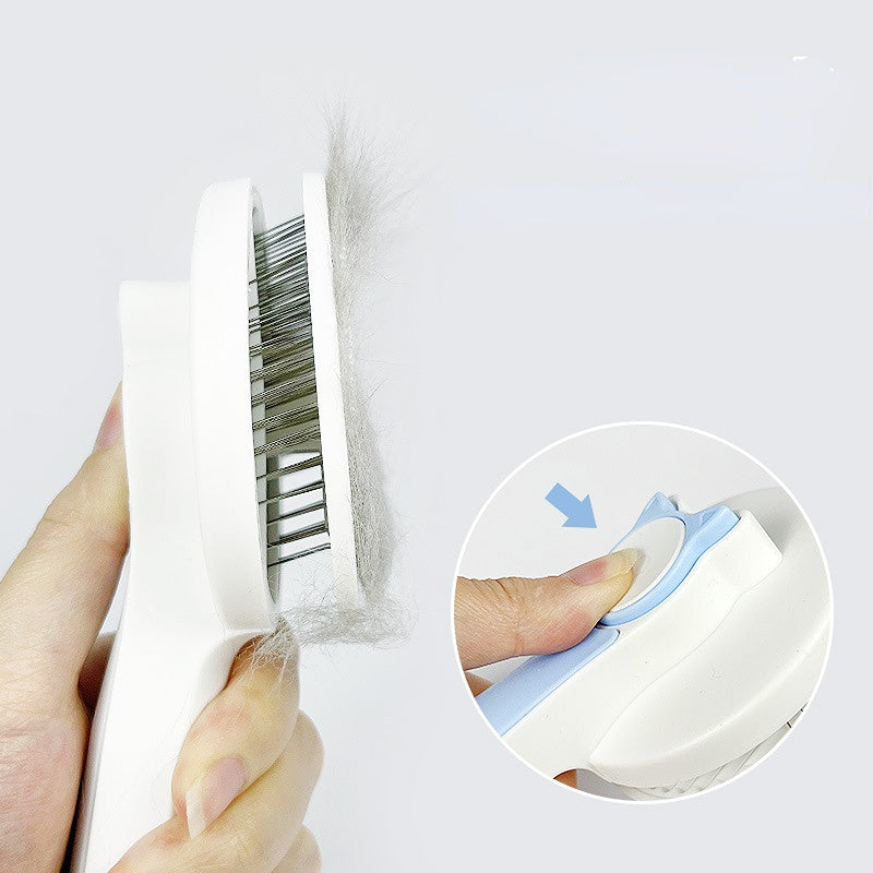 Pet hair removal tool with a close-up inset showing its use.