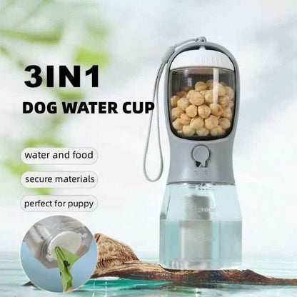 3-in-1 Dog Water Bottle – Food Dispenser & Waste Bag Holder