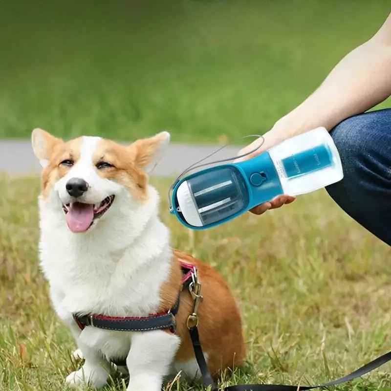 3-in-1 Dog Water Bottle – Food Dispenser & Waste Bag Holder