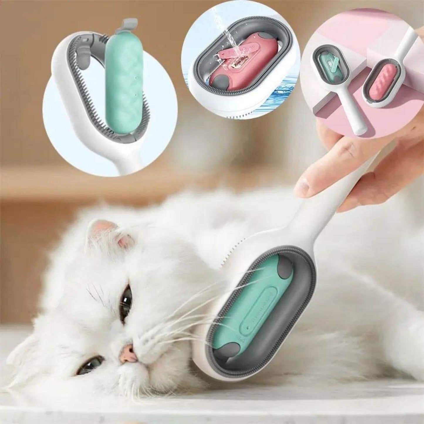 4 - in - 1 Cat Grooming Brush – Water Tank Hair Remover Tool - Dulypets