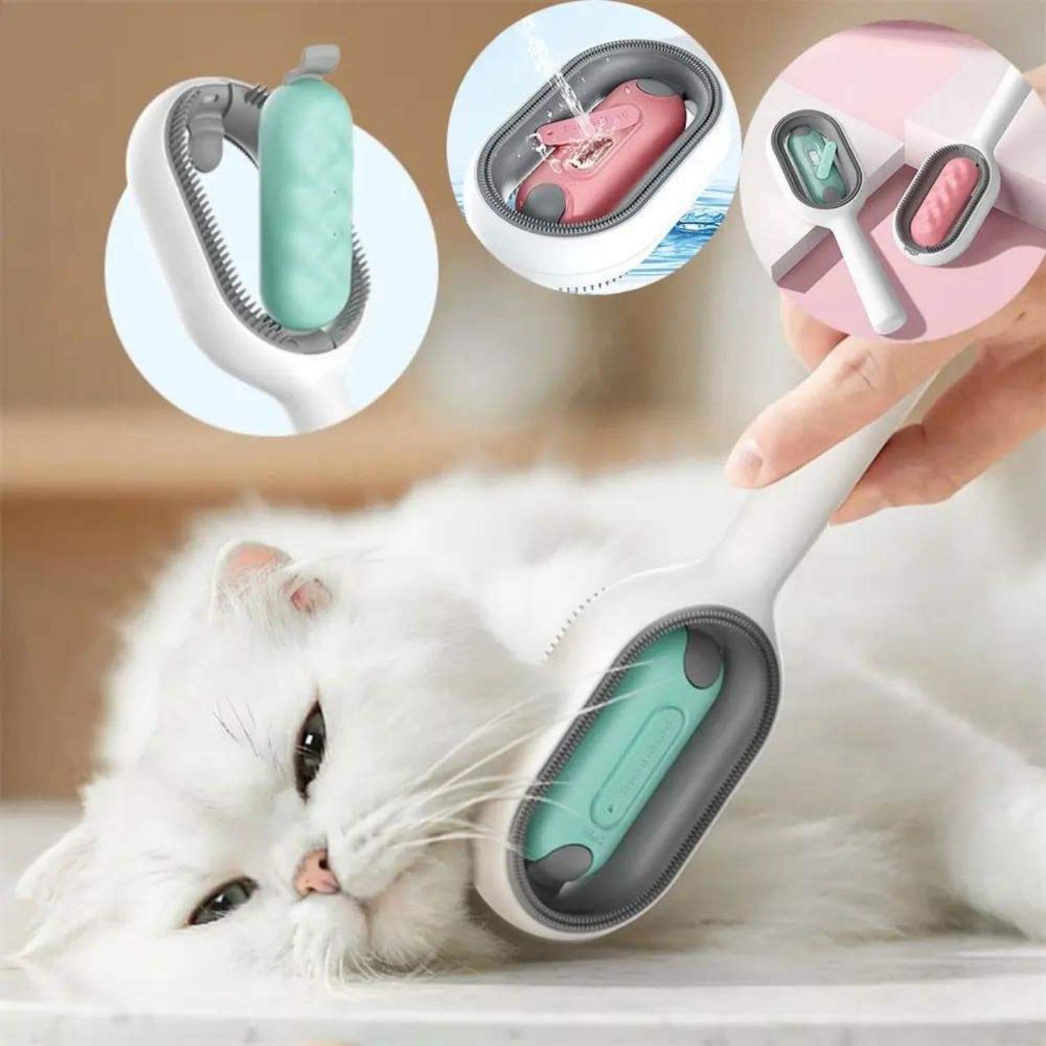 4 - in - 1 Cat Grooming Brush – Water Tank Hair Remover Tool - Dulypets
