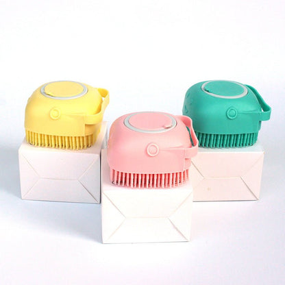 Silicone Pet Bath Brush – Shampoo Dispenser Grooming Tool - Dulypets
