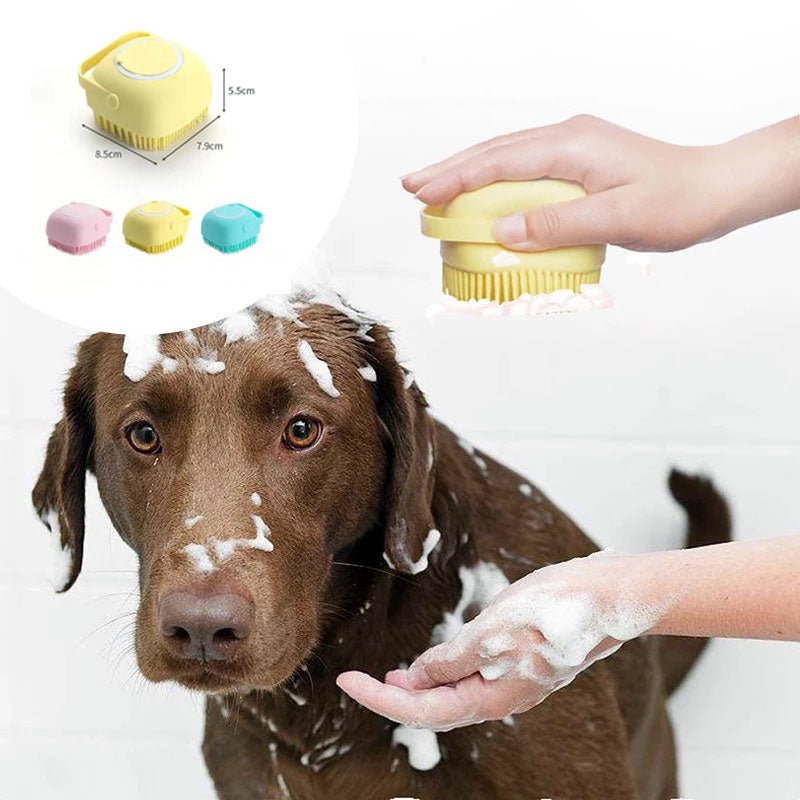 Silicone Pet Bath Brush – Shampoo Dispenser Grooming Tool - Dulypets