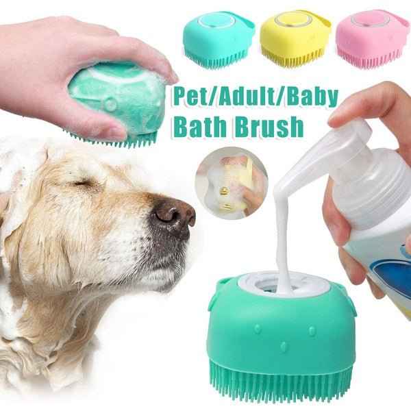 Silicone Pet Bath Brush – Shampoo Dispenser Grooming Tool