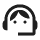 Blue icon of a person wearing headphones with a face on a white background